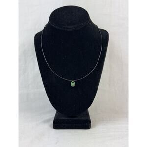 B. Tiff Emerald Necklace Pendant w/ 18” Black Chain